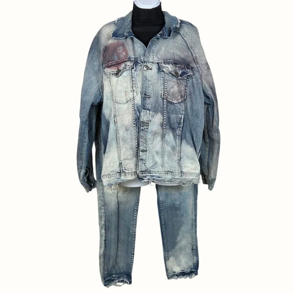 Jordan Craig Legacy Edition Denim Jacket & Aaron Jeans Rip & Repair Streetwear X - Picture 1 of 14
